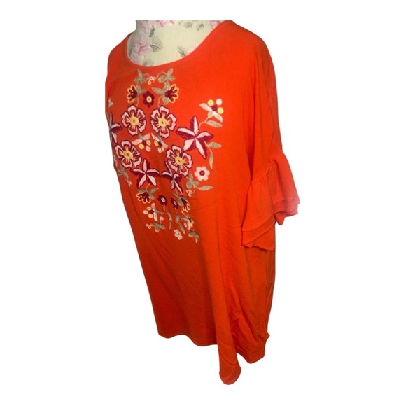 Impressions Orange Embellished Flounce Short Sleeve Blouse - Picture 7 of 10